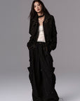 Low pixel Buckled Stand Collar Cropped Utility Jacket