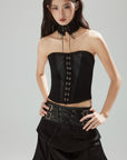 Low pixel Black Hook-Front Strapless Corset Top