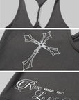 Rase le sol Cross-Print Twisted Back Tank Top - PINKPARKS