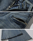 WARDEN EDGE Vintage Flare Denim Jeans Low Rise Bootcut Pants with Zipper Details