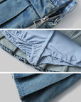 WARDEN EDGE Pleated Denim Micro Skirt with Contrast Waistband - PINKPARKS