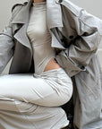 ROVENTE Structured Matte Trench Coat in Mist Grey - PINKPARKS