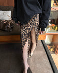 0122stepll Leopard High-Slit Fitted Maxi Skirt