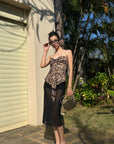 0122stepll Leopard Strapless Draped Top