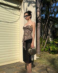 0122stepll Leopard Strapless Draped Top