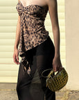 0122stepll Leopard Strapless Draped Top