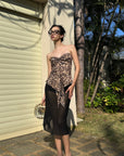 0122stepll Leopard Strapless Draped Top