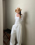ROVENTE Drawstring Wide-Leg Trousers in White - PINKPARKS