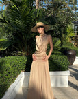 ROVENTE Draped Backless Rose Maxi Dress - PINKPARKS