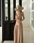 ROVENTE Draped Backless Rose Maxi Dress - PINKPARKS
