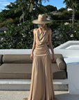 ROVENTE Draped Backless Rose Maxi Dress - PINKPARKS
