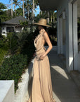 ROVENTE Draped Backless Rose Maxi Dress - PINKPARKS