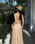 ROVENTE Draped Backless Rose Maxi Dress - PINKPARKS