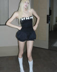 Rase le sol Bow Detail Strapless Top and Bubble Skirt Shorts Set - PINKPARKS