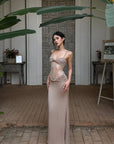 ROVENTE Sculpted Lace-Panel Maxi Dress - PINKPARKS