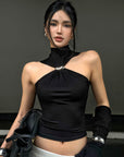 ROVENTE Black Halterneck Top with Metal Clasp - PINKPARKS
