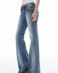 IAMXIAA Vintage Washed Flare Jeans Low Waist Denim with Retro Y2K Street Style