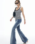 IAMXIAA Vintage Washed Flare Jeans Low Waist Denim with Retro Y2K Street Style