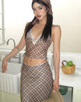 ROVENTE Plaid Sheer Cami Top and Flowy Midi Skirt Matching Set - PINKPARKS