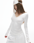 IAMXIAA Studded V-Neck Long Sleeve Tee