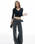 IAMXIAA Knit Cropped V Neck Sweater