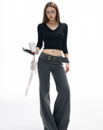 IAMXIAA Knit Cropped V Neck Sweater