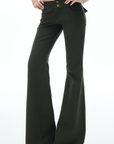 IAMXIAA Flared Casual Pants with Double Button Waist in Olive Green