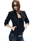 IAMXIAA Cropped Tweed Jacket with Shimmer Finish