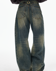 IAMXIAA ヴィンテージウォッシュ ワイドレッグデニムジーンズ