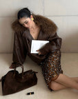 ROVENTE Detachable Fur Collar Leather Jacket