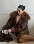 ROVENTE Detachable Fur Collar Leather Jacket