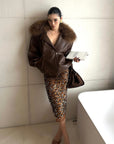 ROVENTE Detachable Fur Collar Leather Jacket