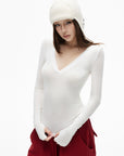 IAMXIAA Deep V Long Sleeve Slim Top