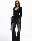 IAMXIAA Deep V Long Sleeve Slim Top