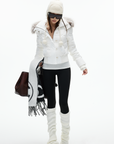 IAMXIAA Cropped Puffer Jacket with Faux Fur Hood and Button Detail