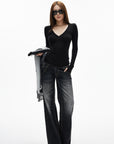 IAMXIAA Deep V Long Sleeve Slim Top