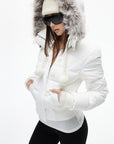 IAMXIAA Cropped Puffer Jacket with Faux Fur Hood and Button Detail