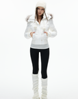 IAMXIAA Cropped Puffer Jacket with Faux Fur Hood and Button Detail