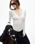 IAMXIAA Deep V Long Sleeve Slim Top