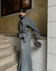 ROVENTE Structured Wool-Blend Cropped Coat with Wrap Belt & Statement High Collar