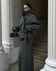 ROVENTE Structured Wool-Blend Cropped Coat with Wrap Belt & Statement High Collar