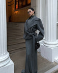 ROVENTE Structured Wool-Blend Cropped Coat with Wrap Belt & Statement High Collar