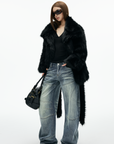 IAMXIAA Faux Fox Fur Belted Plush Coat Bold Winter Style
