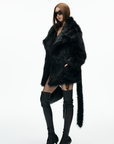 IAMXIAA Faux Fox Fur Belted Plush Coat Bold Winter Style