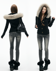 IAMXIAA Faux-Fur Hood Cable Knit Hoodie