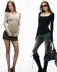 IAMXIAA Square Neck Long Sleeve Base Top