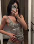 ROVENTE Sequin Fitted Tank Top