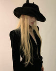 Rase le sol デビルホーンフェイクファー帽子 ウェスタンシルエット ステートメントフェドーラ