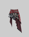 WARDEN EDGE Asymmetrical Plaid Patchwork Skirt - PINKPARKS