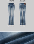 IAMXIAA Vintage Washed Flare Jeans Low Waist Denim with Retro Y2K Street Style